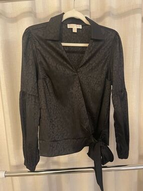 Michael Kors Black Satin Tie-Waist Wrap Blouse